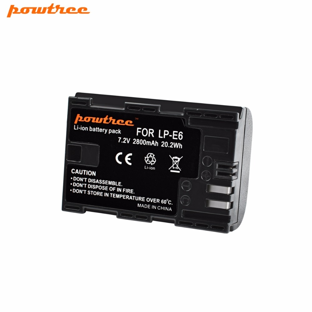 Powtree Voor Canon LP-E6 batterij 7.2V 2800mAh Oplaadbare Camera Batterij Vervanging LP E6 LPE6 5D 6D 7D 60D 60Da 70D 80D DSLR