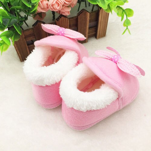 Cute 0-18M Baby Girls Bow Soft Crib Sole Boots Newborn Prewalker Warm Shoes For Infant Pink Red