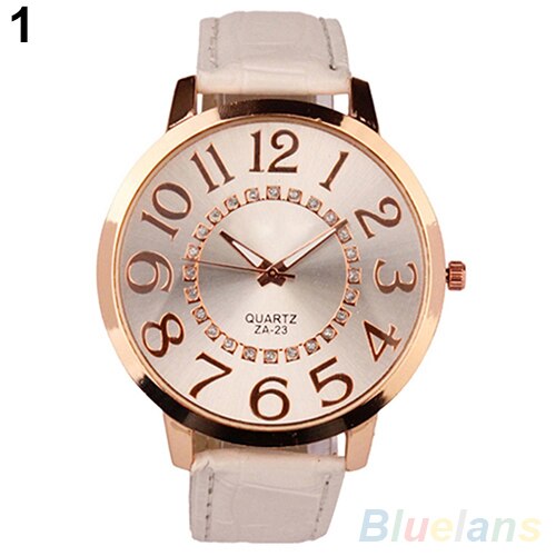 Mężczyźni kobiety duże cyfry arabskie kryształ górski Faux Skórzany kwarc analogowy zegarek na rękę sukienka damska zegarki prezent luksus