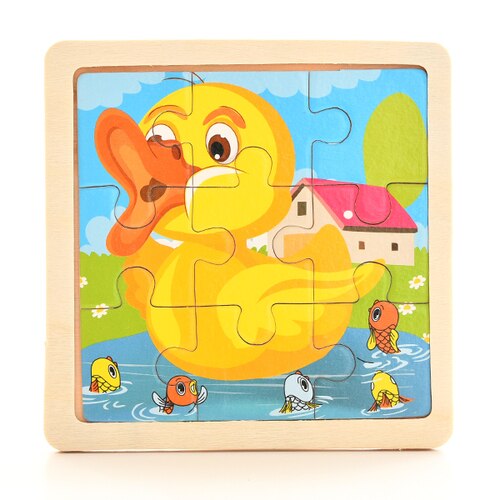 Baby Wooden Montessori Puzzle Child Game Wooden Puzzle 3D Cartoon Animal Puzzle Babies Toys Puzzles For Kids 1 2 3 Year Old: duck