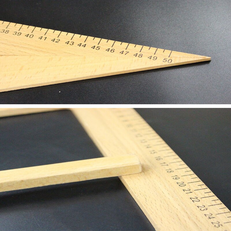 2Pcs Large hand held right angle triangle ruler teaching solid wood original wooden ruler drawing teacher lecture supplies