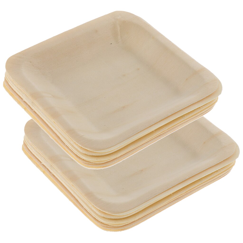Assiettes de fête jetables en bois naturel | Assiettes carrées biodégradables et écologiques de 10 unités vaisselle faveurs