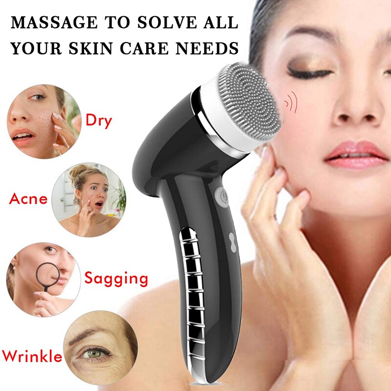 4 In 1 Wash Facial Cleansing Brush Sonic Vibration Face Cleaner Electric Waterproof Massage with 4 Heads Face Cleaning Apparatus