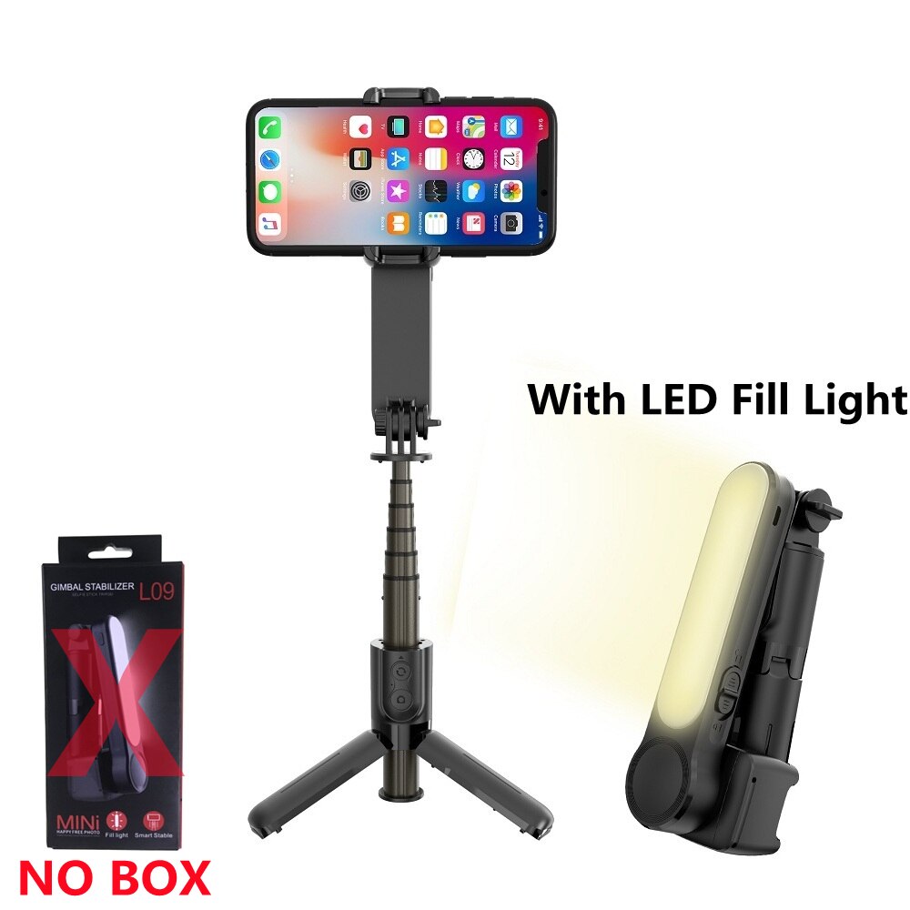 FANGTUOSI Wireless Bluetooth Handheld Gimbal Stabilizer Mobile Phone Selfie Stick tripod with fill light shutter for IOS Android: Black NO BOX