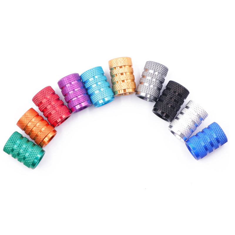 Auto Tire Valve Stems Cap Knurling Style Tire Valve Cap Aluminum Tire Wheel Stem Air Valve Cap for Car Truck Motorcycle SUV Bike