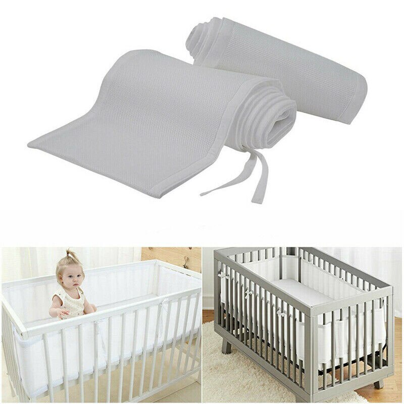Baby krybbe kofanger nyfødte åndbar seng kofanger aftagelig baby værelse sengetøj dekoration spædbarn barneseng beskytter krybbe liner wrap: Grå