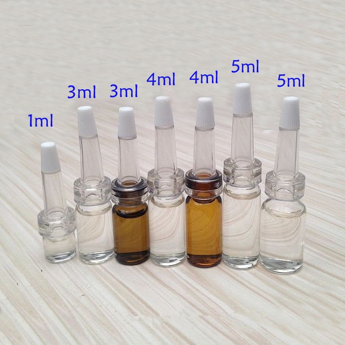 Mini klare og brune glassflasker med myk plastdråper , 1ml, 3ml, 4ml, 5ml,  idé for ompakking av væske