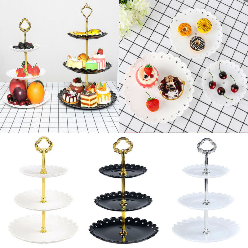 3 Tier Cake Stand Afternoon Tea Wedding Plates Party Tableware Bakeware Plastic Tray Display Rack Cake Decorating Tools