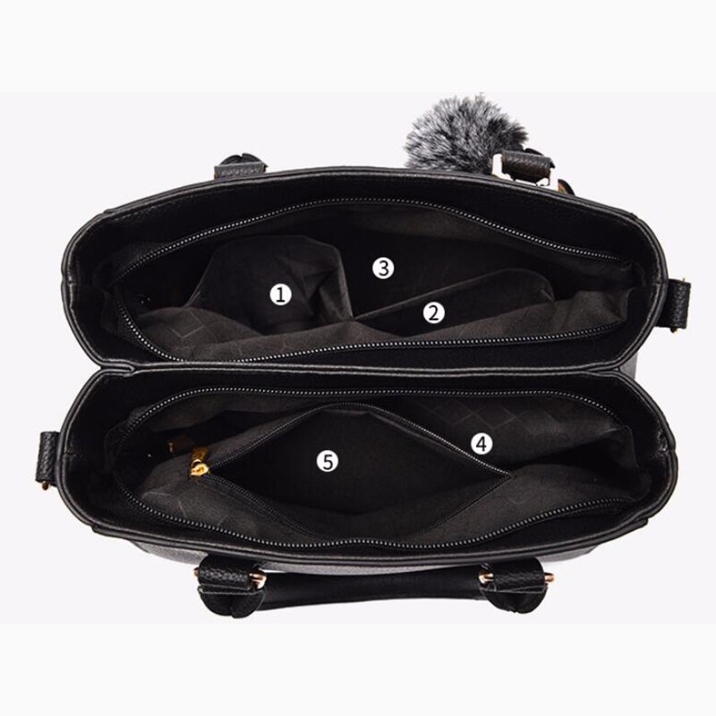 Colgante de bola de piel de ACELURE, bolsos de mensajero bordados de cuero negro PU sólido, bolsos elegantes para mujer, bolsos de mano para mujer, bolsos de compras para fiestas