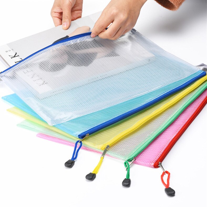 Carpeta de archivos A4 de plástico transparente, organizador de documentos de negocios, bolsa con cremallera, lápiz para la escuela o la oficina, bolsas de almacenamiento, papelería