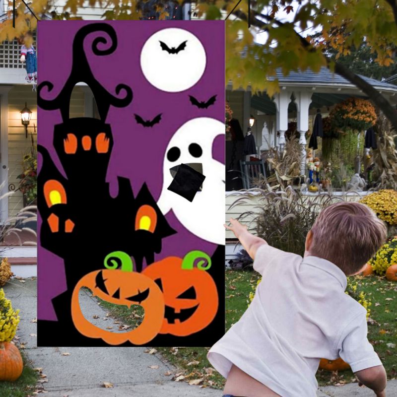 Funny Halloween Games Bean Bag Toss Games Toy Set Banner With 3 PCS Bean Bags For Halloween Outdoor Throwing Games For Party S*