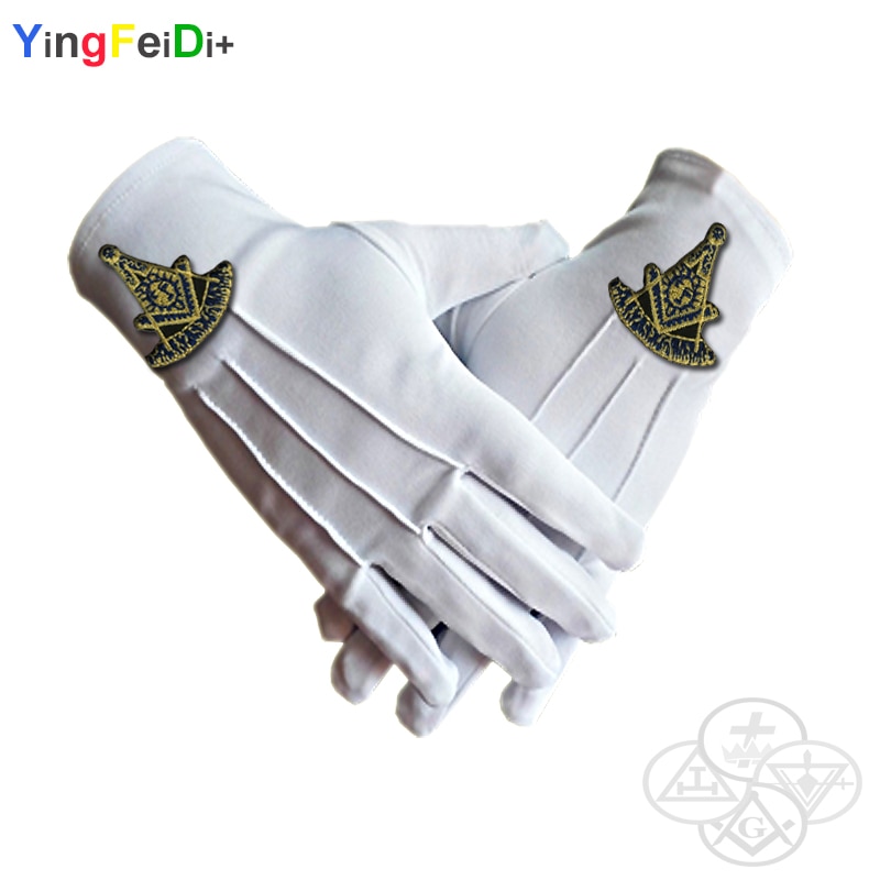 Verleden Vrijmetselaars Masters Geborduurd Hoge Polyester Handschoenen-[Wit]