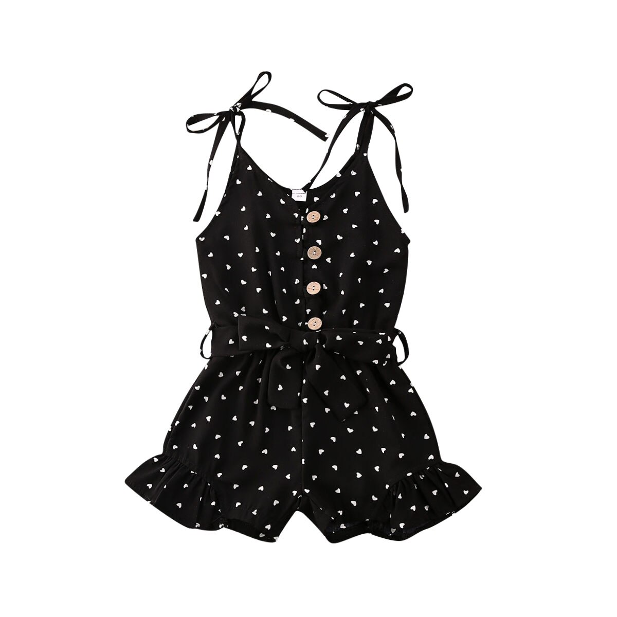 1-6Year Zomer Peuter Overalls Kids Baby Meisje Romper Hart gedrukt Jumpsuit een stuk: Black / 4T