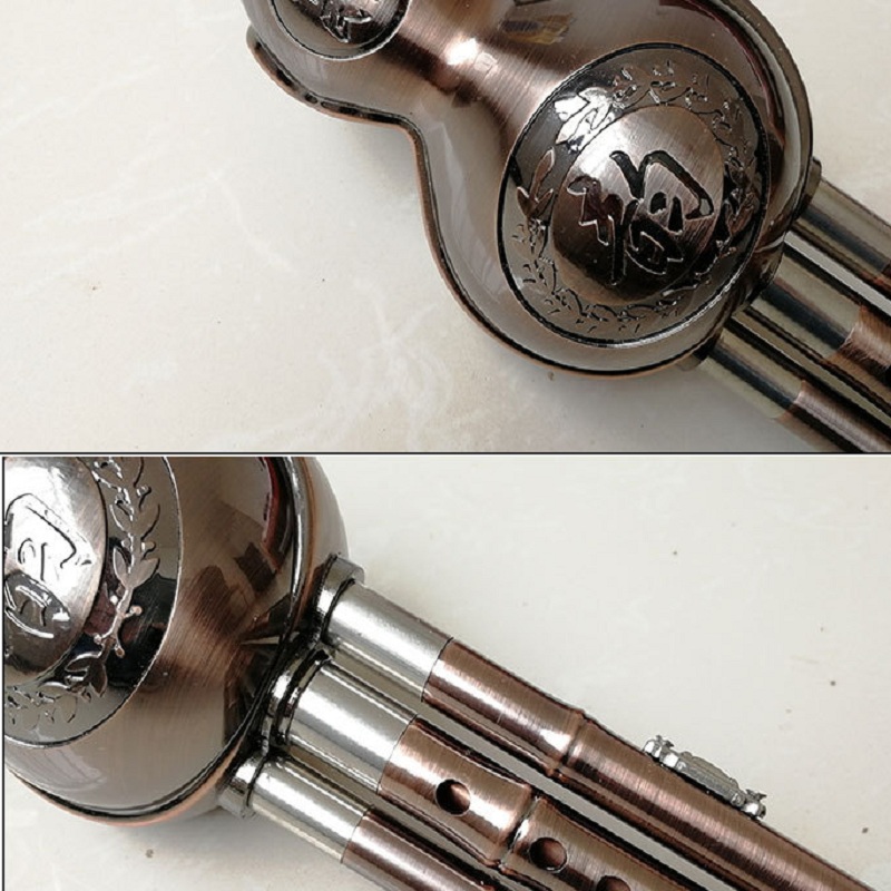 Chinese Handmade Hulusi copper plating metal Gourd Cucurbit Flute Ethnic Musical Instrument C Key for Beginner Music Lovers