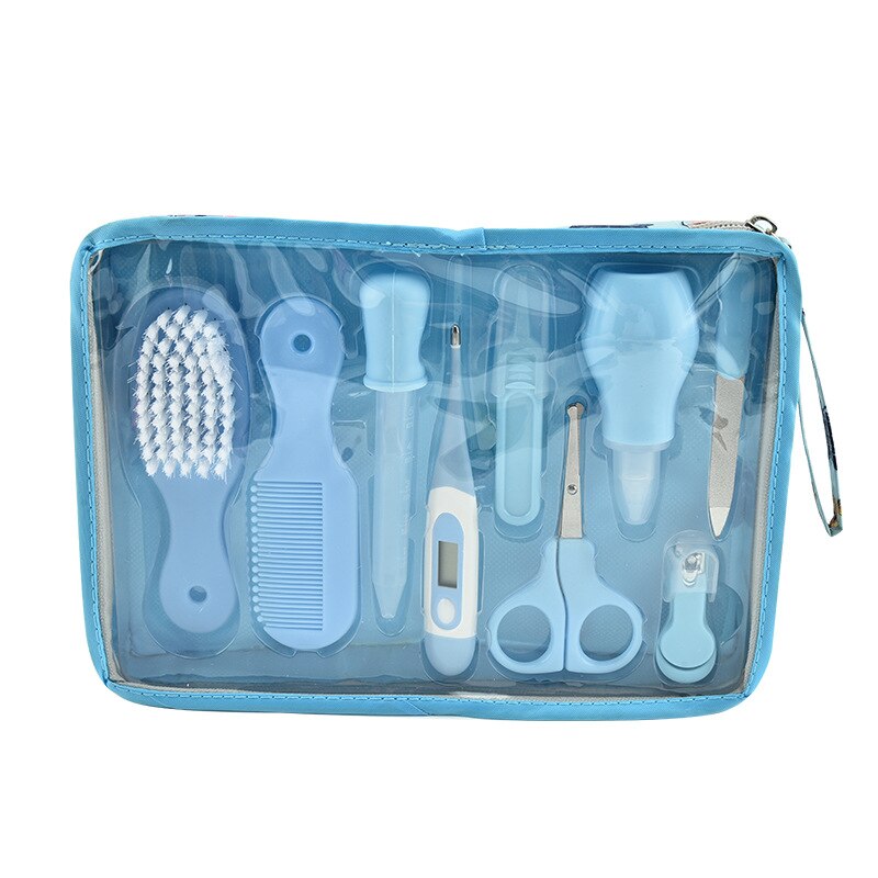 10pcs/set Baby Nail Set Portable Safety Nail Clipper Nail Care Products For Newborns Baby Health Care Nail Kit Hair Brush Set: TF248 Blue 9pcs