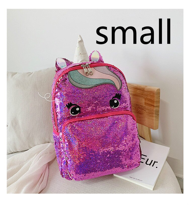 Unicornio lentejuelas niños Mochila de niños bolsas para la escuela Mochila para chicas adolescentes de dibujos animados lindo mochilas grandes Mochila: N