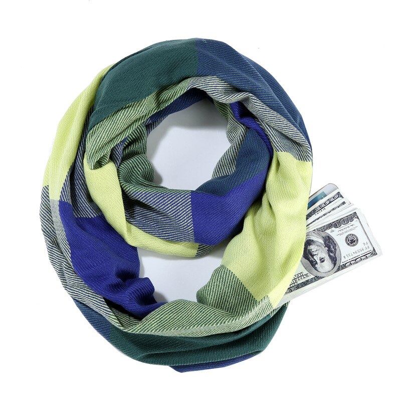 Infinity ruudullinen huivi talvi lämmin piilovetoketju tasku huivit naisten kashmir snood naisen kaulanlämmitin matka sormus huivit: 3