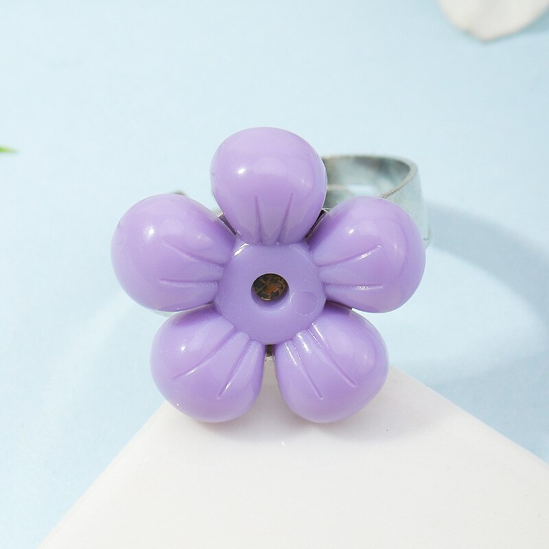 Kleurrijke Transparant Acryl Onregelmatige Marmer Patroon Bloem Ring Hars Schildpad Ringen Voor Vrouwen Meisjes Sieraden: purple