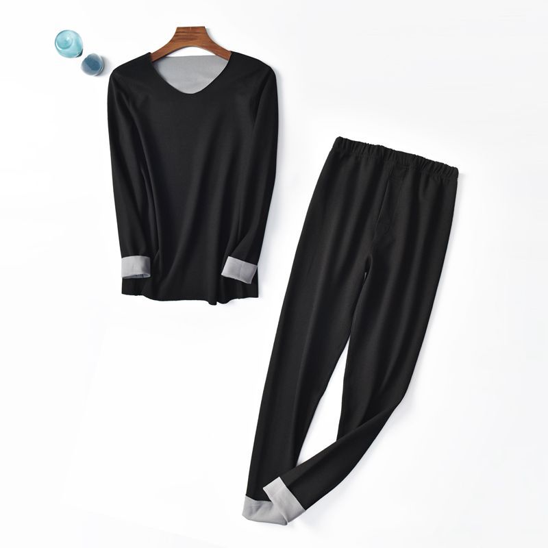 Herre dobbeltsidet tysk fløjl sømløs termodragt langærmet rund hals skjorte varme todelte leggings: 2 / L