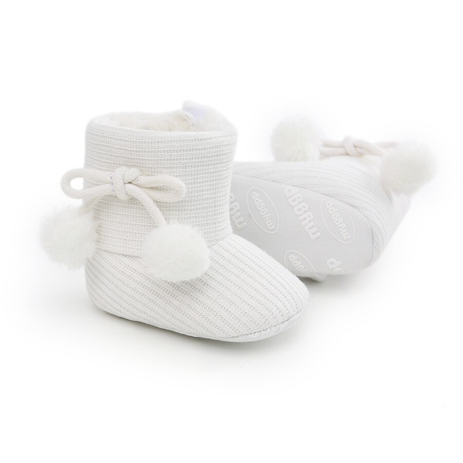 Winter Warm Lace Up Puffer Bal Jongen Meisjes Baby Soft Sole Anti-slip Snowboots Warme Wieg Schoenen Peuter laarzen Lopen: WHITE / 13-18 months