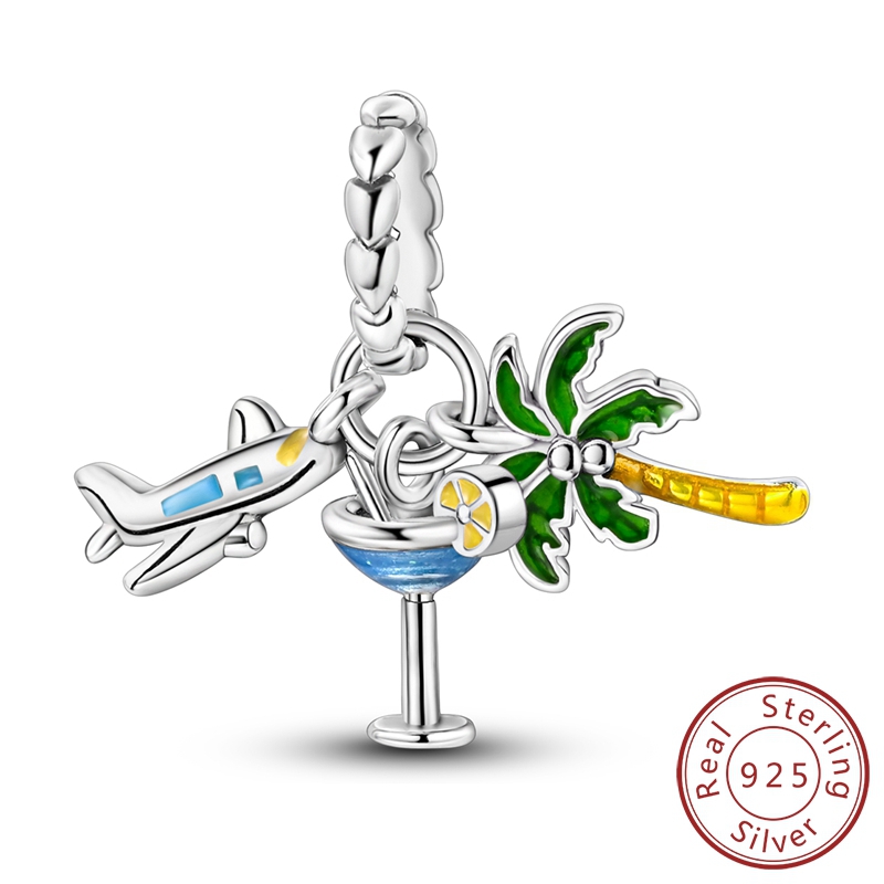 100% 925 argent Sterling avion monde Paris breloques pendentifs ajustement Original Bracelet fabrication de bijoux femme: CORAL