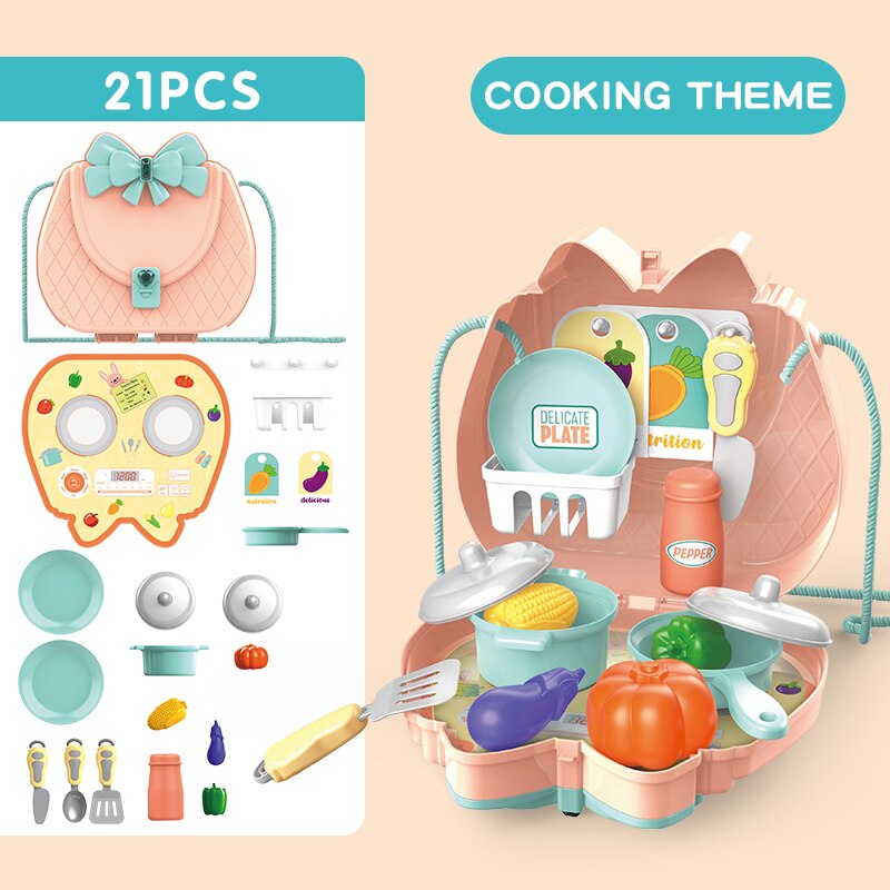 Kinder Küche Spielzeug Für Mädchen Simulation Pretend Spielen Tun haus Rucksack Pädagogische Prinzessin Docter Machen Up Handtasche kinder Tasche: Play House Kitchen