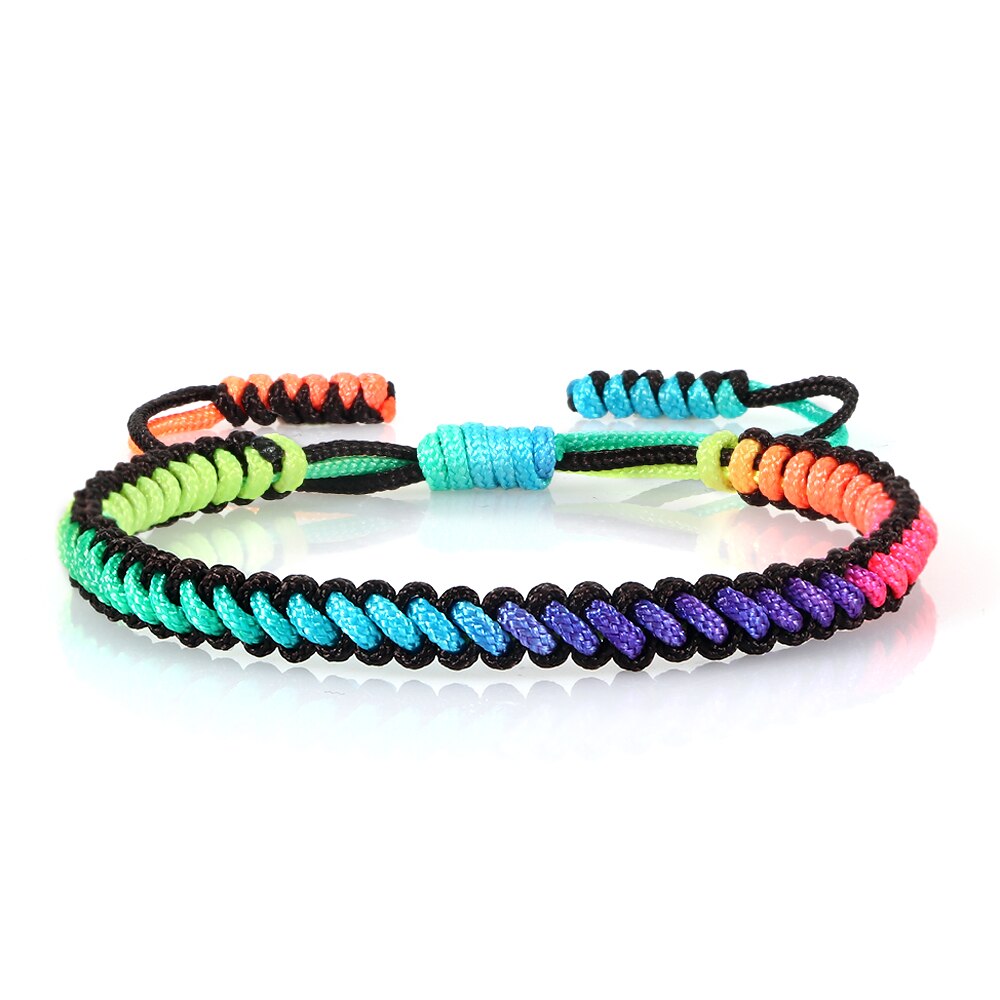 Pulsera de cuerda de color negro y marrón para hombre y mujer, pulsera trenzada de cadena ajustable tejida, accesorios hechos a mano, joyería al por mayor, de la suerte: brown-4