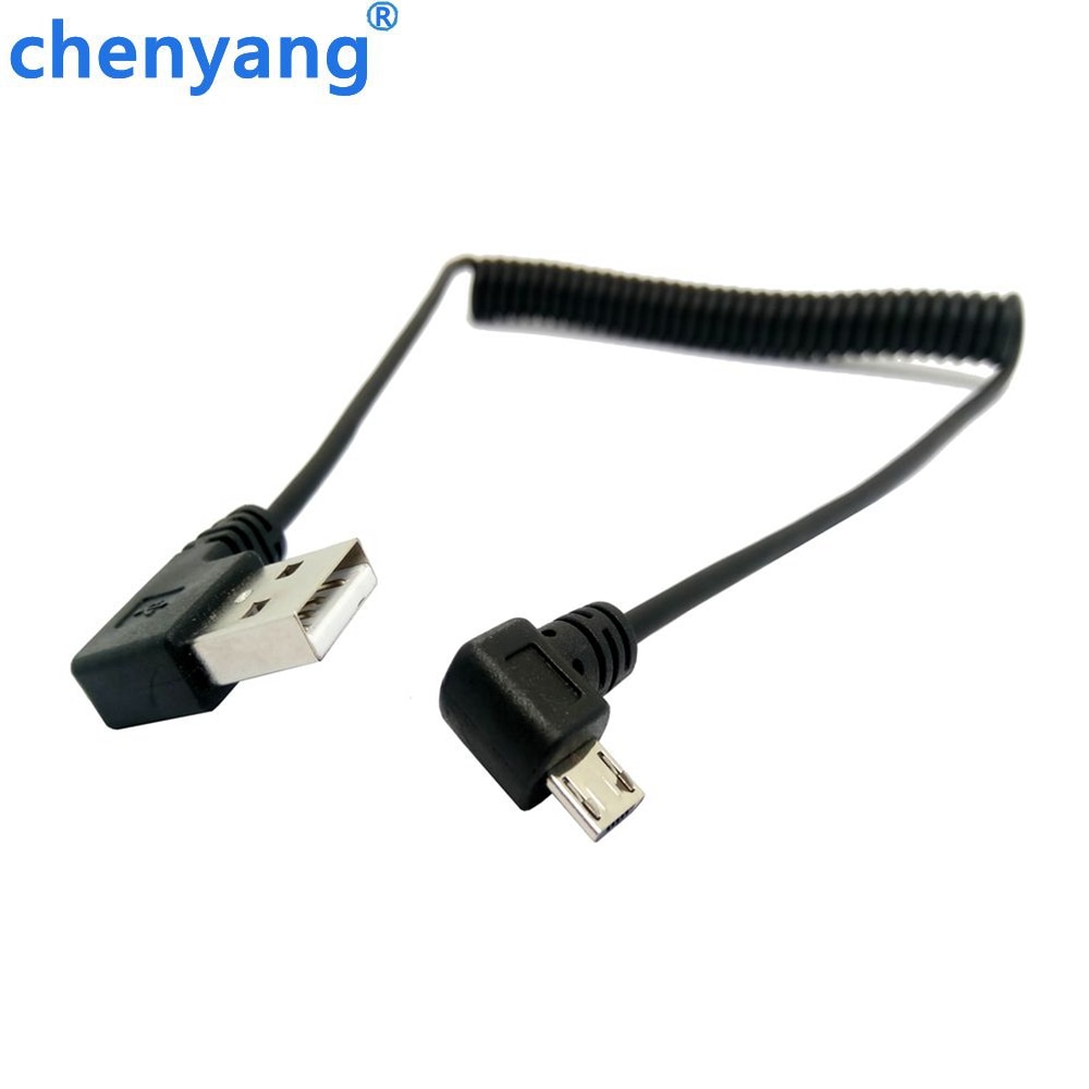 Cable micro usb macho de 90 grados con ángulo izquierdo a usb macho con ángulo izquierdo cable elástico retráctil sincronizar datos carga 1m