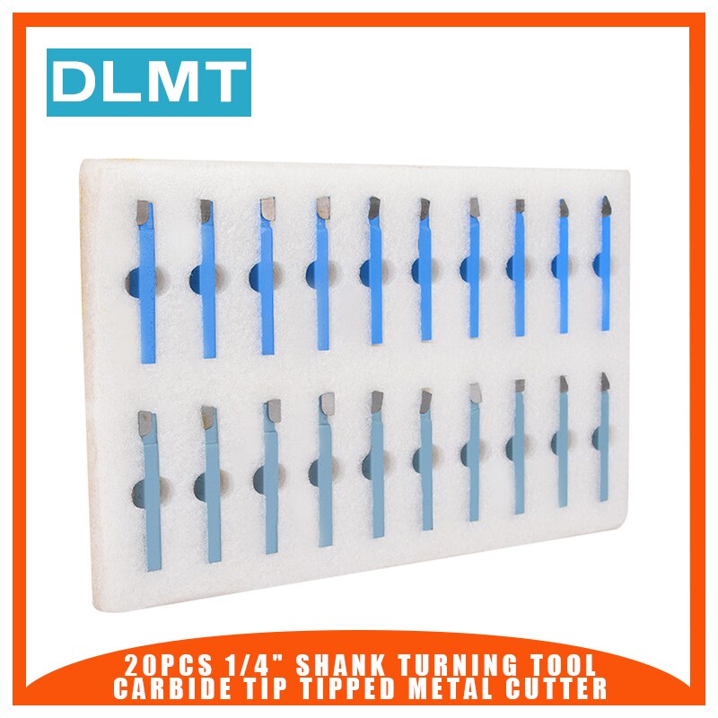 20 pc 1/4 Schacht Draaigereedschap Carbide Tip Getipt Metalen Cutter C-2/C-6 Grade Bits CNC Snijden Draaibank Gereedschap houder