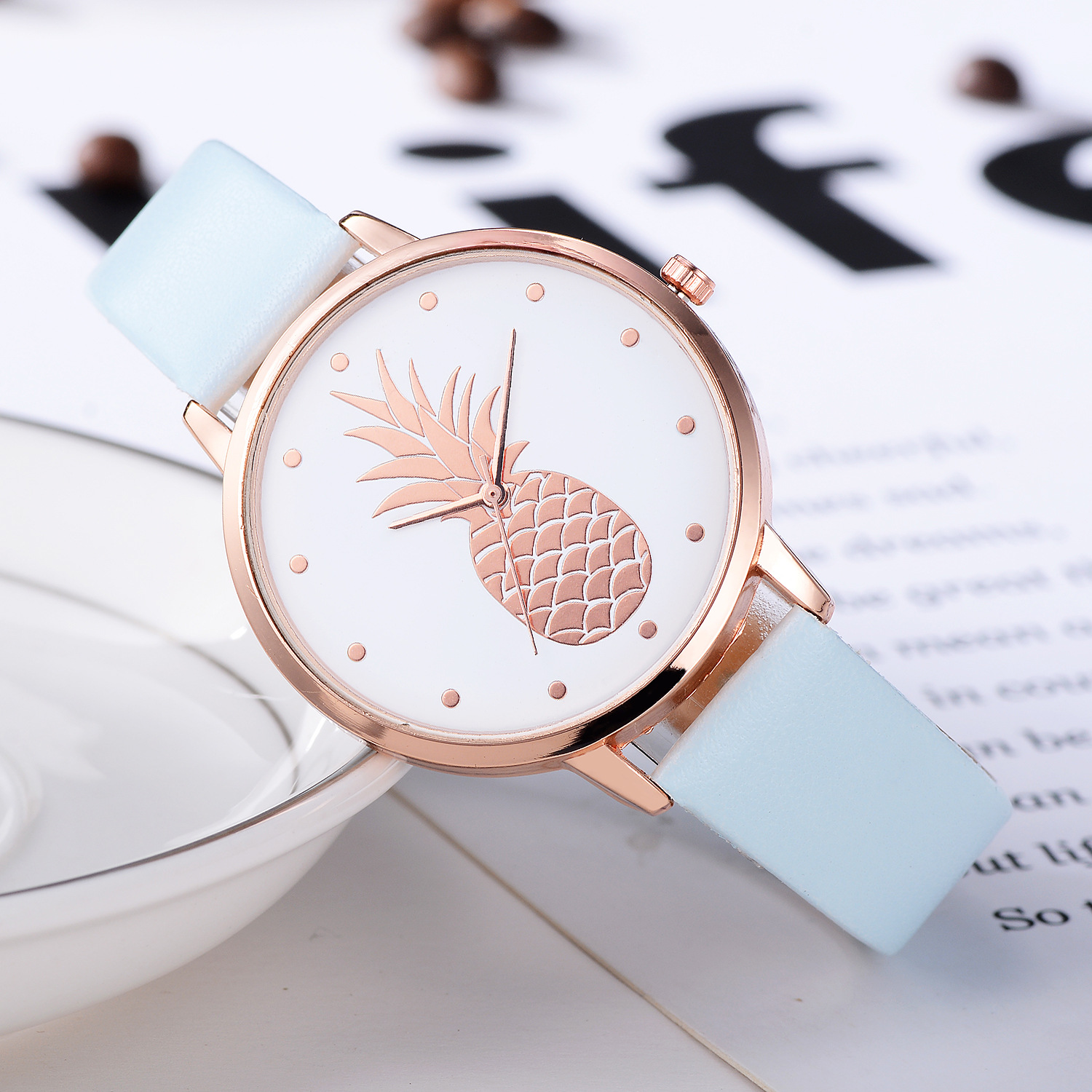 Montre à quartz analogique pour fille, bracelet en PU, motif ananas, à la , couleur, d&#39;anniversaire,