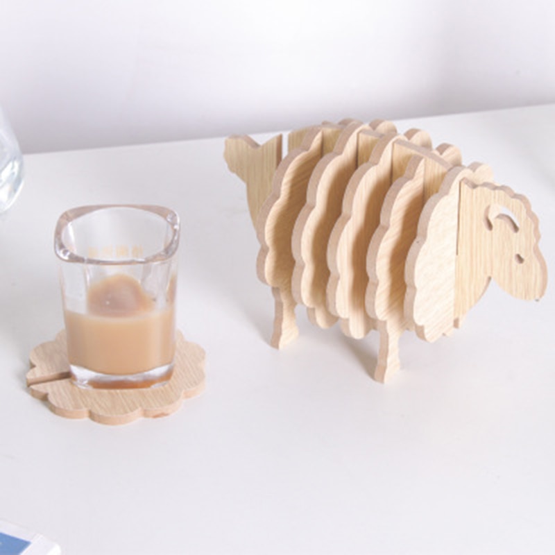 Posavasos de madera de oveja de adorno ensamblado para mesa, hecho a mano, decoración creativa para el hogar, , 1 unidad