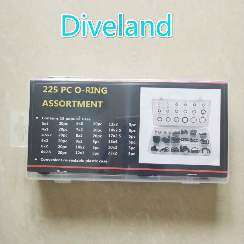 Scuba Diving O-Ring kit 225pcs/Box Rubber/4Pick Tool/10g Grease O Ring Assortment Kit Oring Washer Gasket Sealing Watertightness: 225pcs Rubber