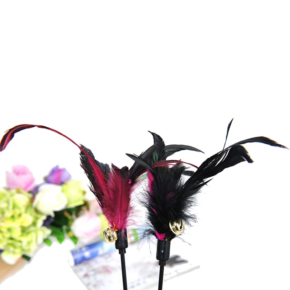 Random Color Interactive Play Pet Ball Toys Cat Feather Bell Wand Teaser Rod Bead Fun Kitten Hand Created Toy
