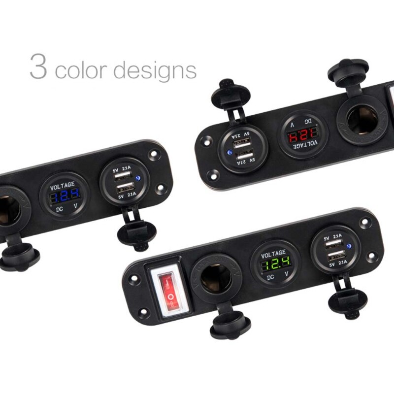 Autolader dubbele usb-adapter 12v sigarettenaanstekeraansluiting led voltmeter schakelaar