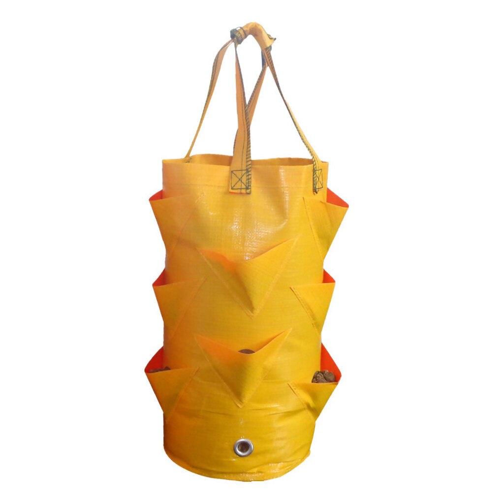 Strawberry Planting Bag Multi-mouth Container Bag Grow Planter Pouch Root Plant Growing Pot Bag Side Garden Home Tool: Yellow 