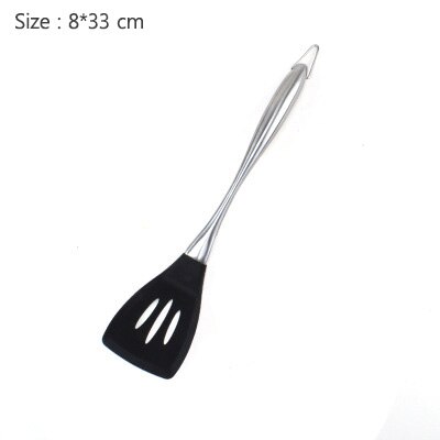 Kitchenware 304 Stainless Steel Hollow Handle Silicone Non-Stick Spatula Spoon Spoon Fence Shovel Kitchen Set Of Four: Black-3