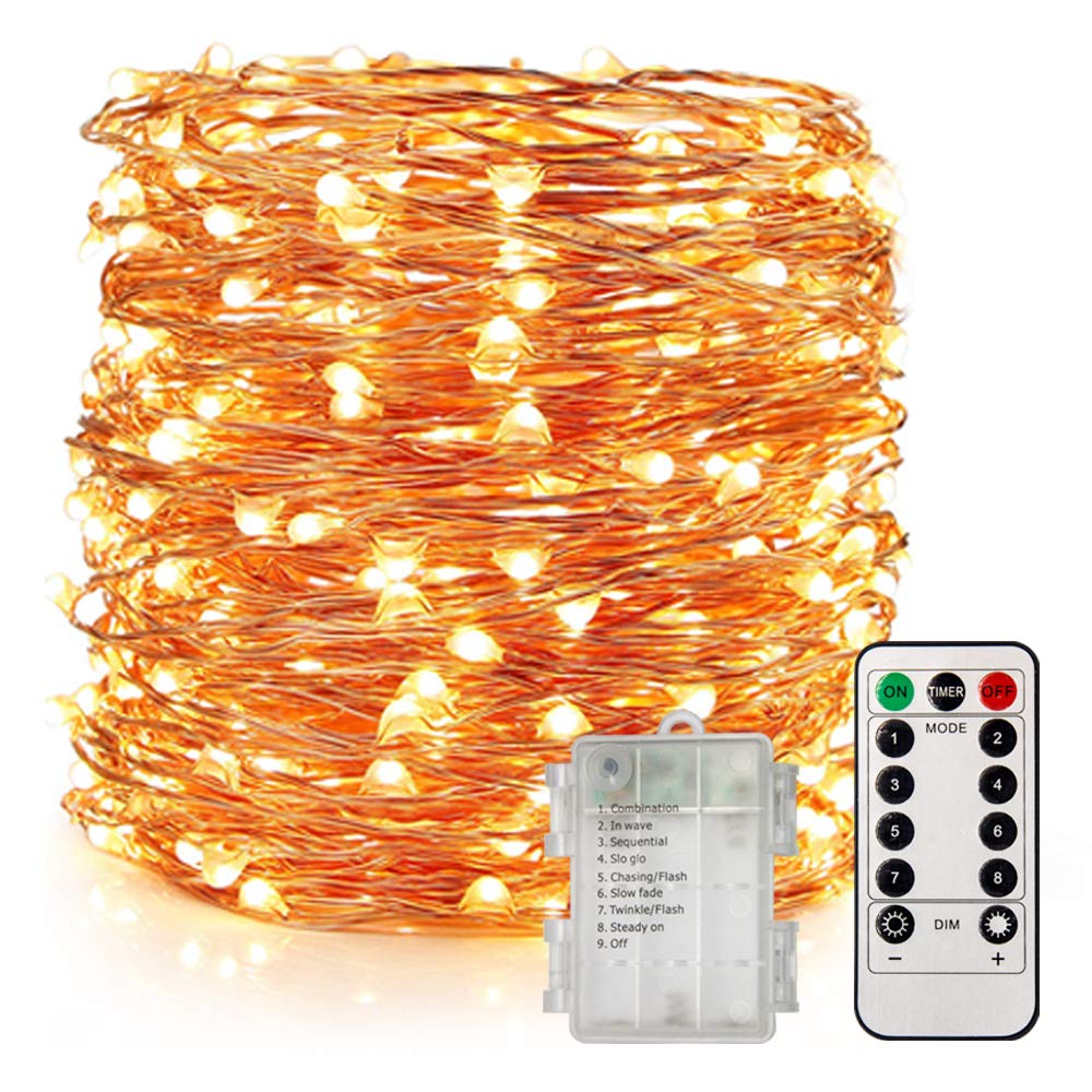 10m 100 LED Waterproof Copper String Light 3AA Battery Operated 8 Modes Fairy Lights with Remote controller for Christmas Tree