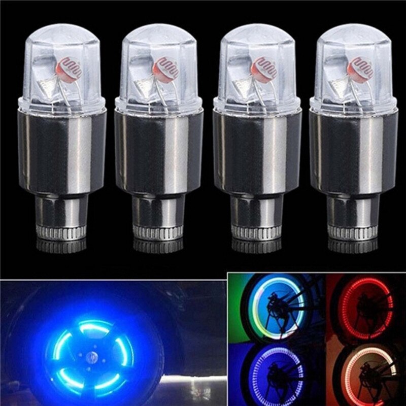 Valve de pneu de roue de voiture, 2 pièces/lot, LED, capuchon anti-poussière, rayons, lumières Flash, tiges de Valve de voiture, bouchons, accessoires