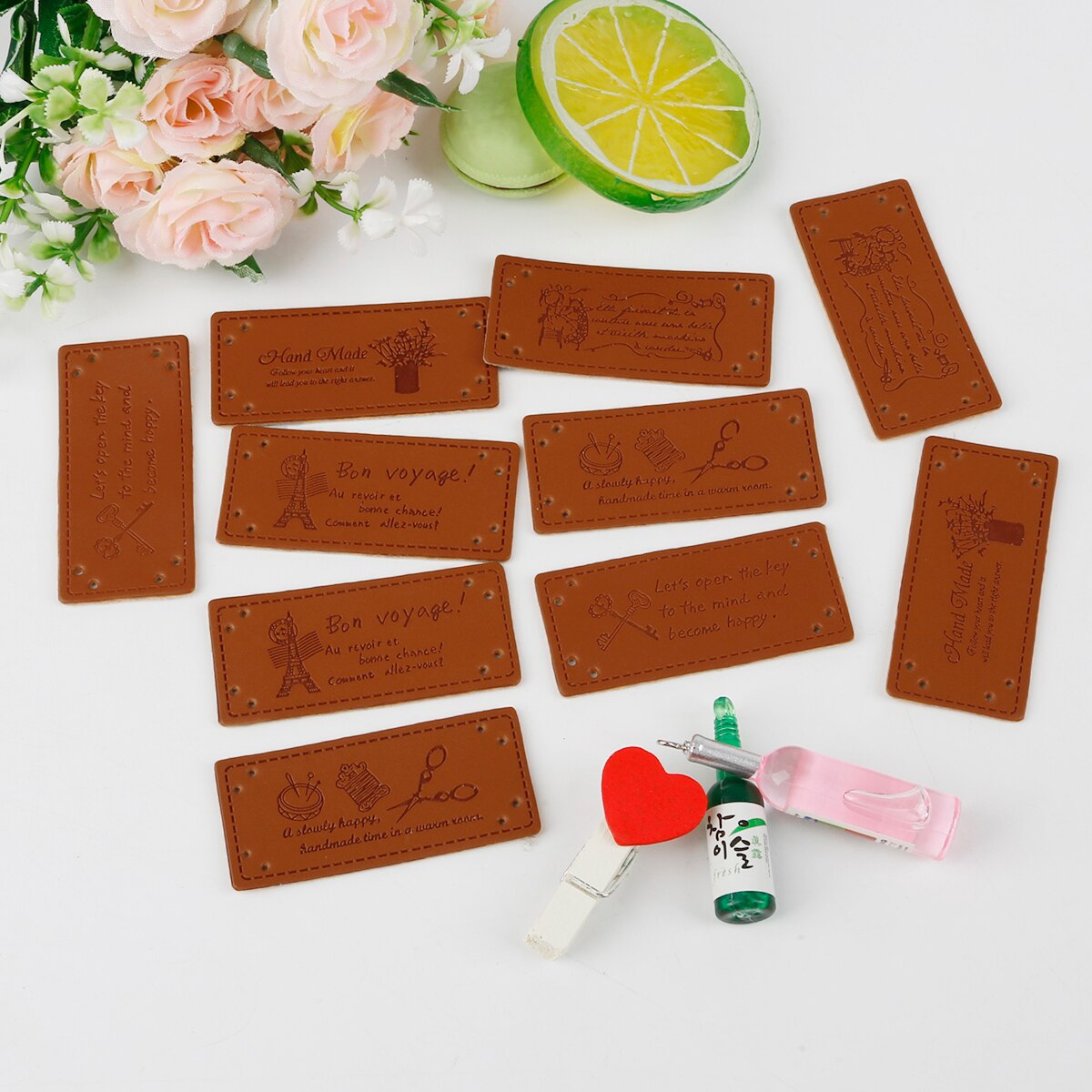 10 stuks letterpatroon pu-leren labels rechthoekig reliëflabel diy vlaglabels voor kleding, schoenen, tassen, kleding, naaiaccessoires