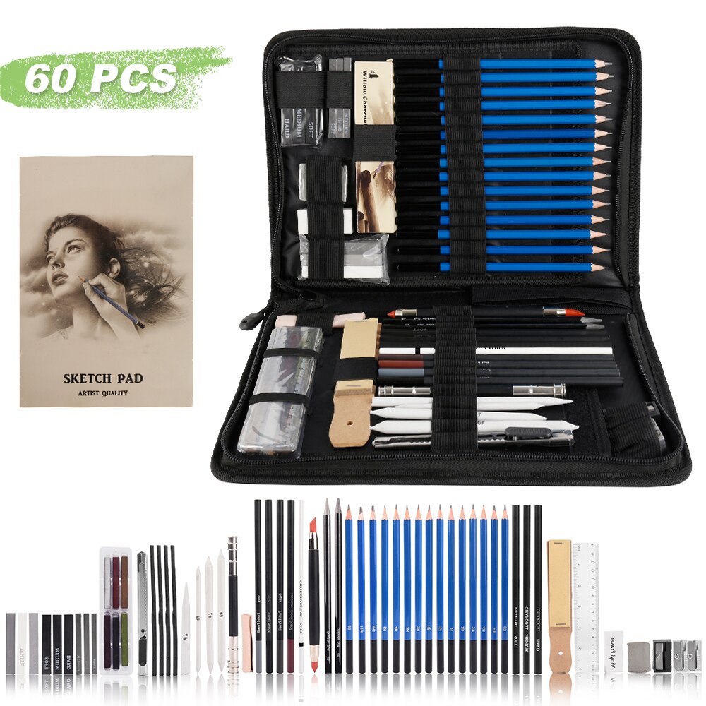 60 Stks/partij Tekening Potlood Set Student Schilderen Kunst Levert Kunstenaar Professionele Kalligrafie Tekening Potlood Schetsboek Pennen Kit
