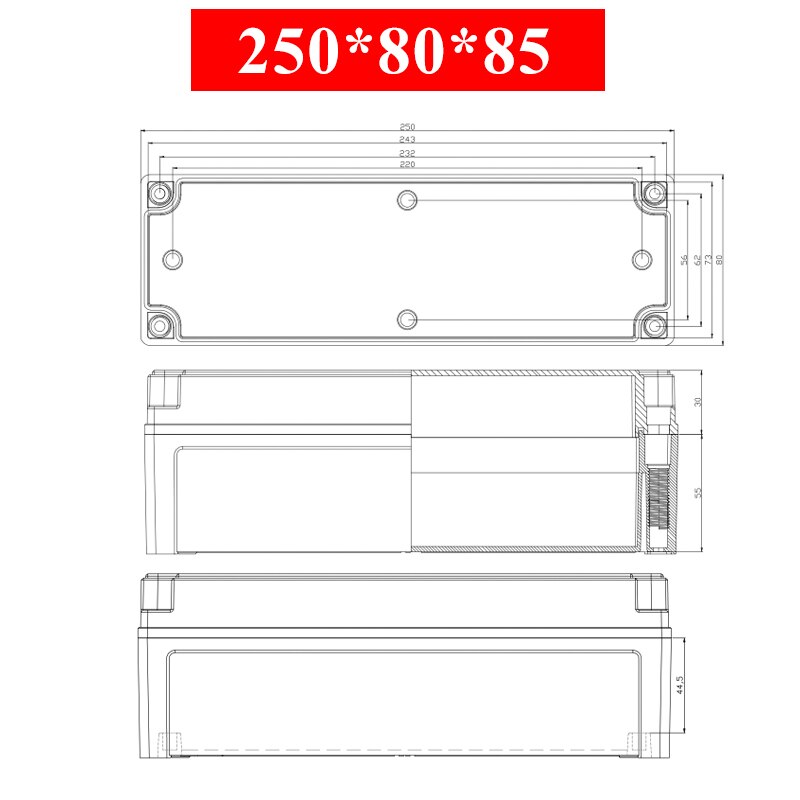Waterdichte Plastic Behuizing Doos Elektronische Elektrische Project Doos Abs Outdoor Junction Box Behuizing IP67 Project Instrument Case: 250x80x85mm