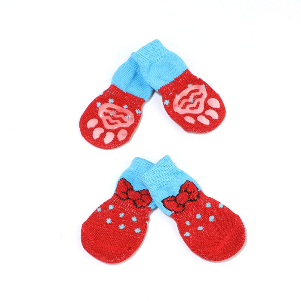 Dog Protector Socks 4pcs Anti-Slip Winter Socks cute Slip Socks Cute Dog Cat Anti-Slip Knit Sock Winter Indoor socks Wear On Paw: Red / M