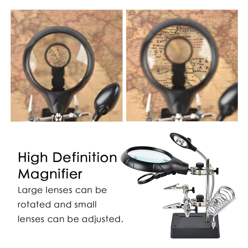 Soldering Iron Station Stand With Welding Magnifying Glass Clip Clamp Third Hand Helping Desktop Magnifier Soldering