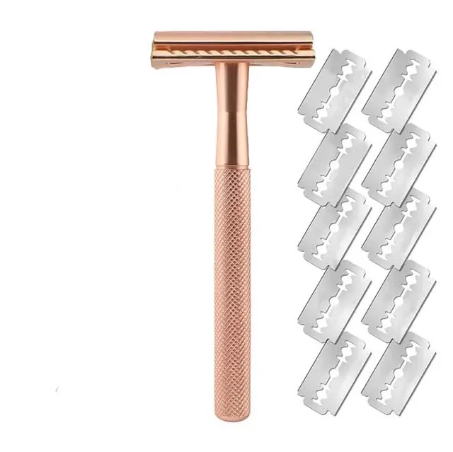 Afeitadora masculina de acero inoxidable, maquinilla de afeitar de seguridad con mango ponderado, recambios de cuchillas de doble filo, maquinilla de afeitar de una sola hoja para hombres: Blanco