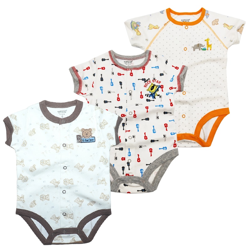 Mærke 3 stk/parti babybodyer sommer dyr baby dreng pige tøj spædbarn bomuld kortærmet babytøj sæt: Guld / 12m