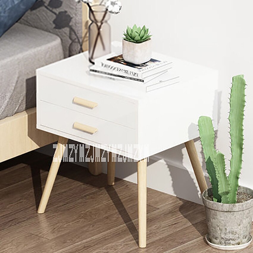 077 Night Table Modern Simple Bedstand 2-Drawer Small Bedside Cabinet Mini Bedroom Storage Tea Coffee Table Nightstand Beech Leg