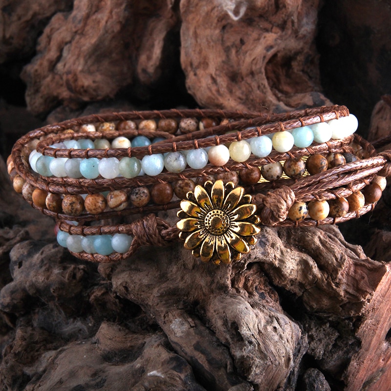 RH -pulsera Bohemia con piedras naturales, brazalete de 3 hebras, con abalorios de Metal, triangulación de envíos