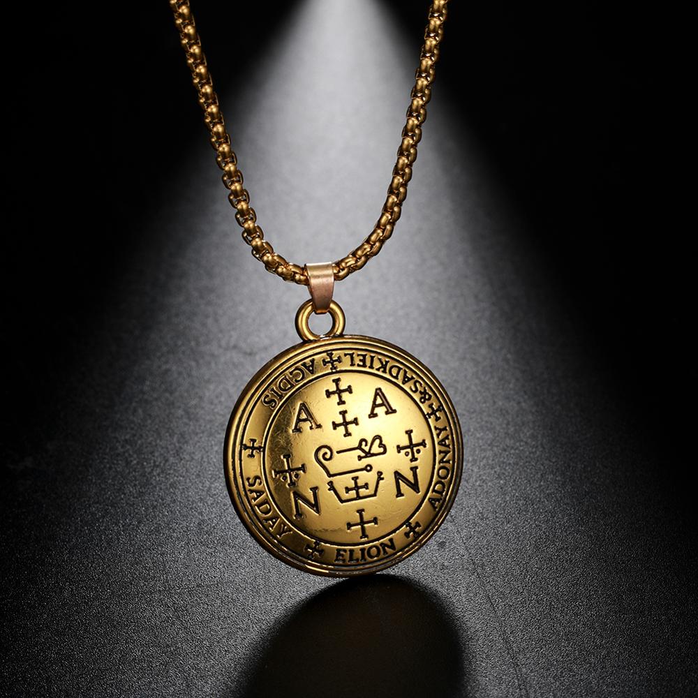 Fishhook Sigil of Archangel Zadkiel Enochian Talisman Amulet Angel Necklaces & Pendants Men Vintage Jewelry Ethnic Necklace