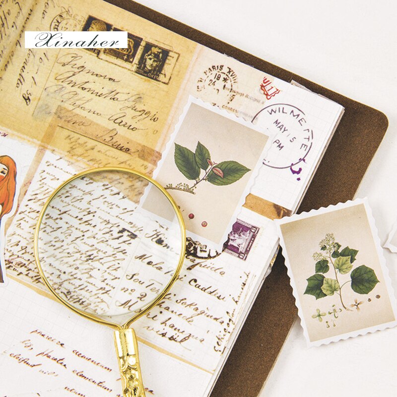 Xinaher 45 stk/æske vintage planter stempel papir klistermærke dekoration klistermærker diy til håndværk dagbog scrapbog planner etiket klistermærke