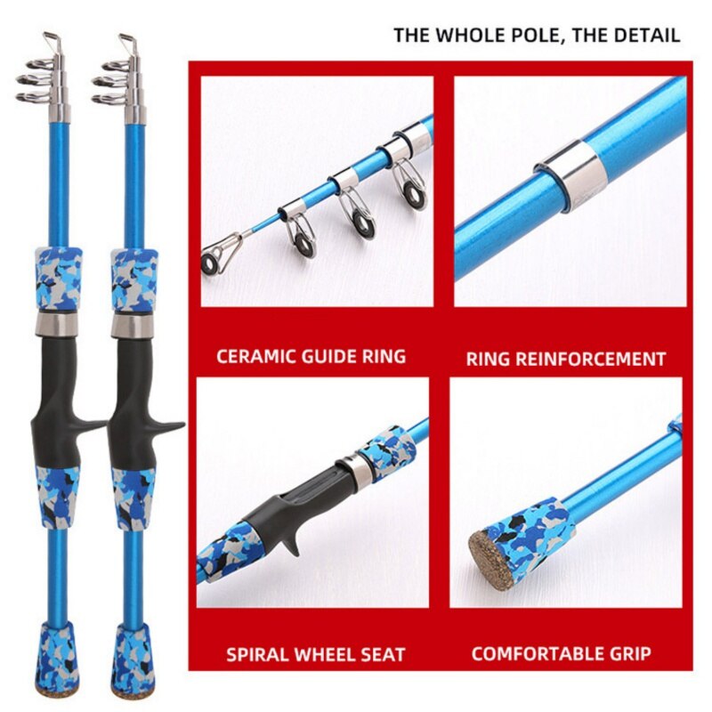 1.3M 1.5M 1.8M Mini Spinning Fly Travel Rod Telescopic Rock Fishing Rod Carp Feeder Carbon Fiber Reel Seat Green Blue